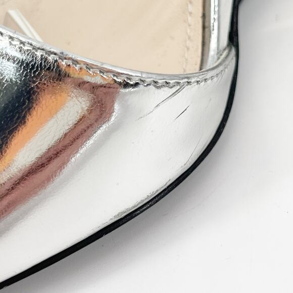 Prada Metallic Silver Leather Heart Cutout Wedge Ankle Strap Sandal size IT 36 - Picture 9 of 16